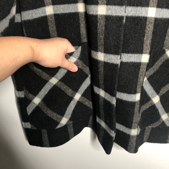Helene Berman Plaid Wool Coat Oversized Gray S - Picture 7 of 14